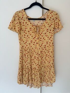 Yellow Floral Tie-Front Summer Mini Dress